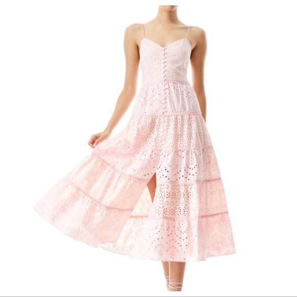 ALICE + OLIVIA Shanti Button-Front Tiered Midi Dress - Picture 2 of 15